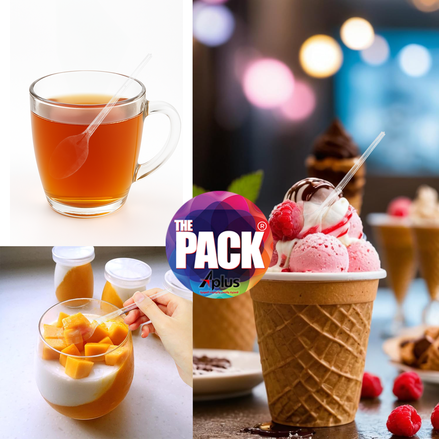 حزمة 100 | ملاعق بلاستيكية شفافة صغيرة للتذوق والحلويات من THE PACK (قابلة لإعادة الاستخدام أو الاستخدام الواحد)