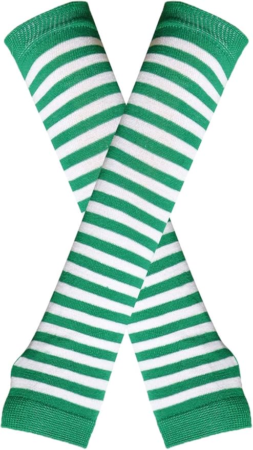 زوج من القفازات الشتوية طويلة بدون أصابع متماسكة قفازات لثقب الإبهام لتدفئة الذراع للنساء والفتيات ، حفلة استخدام زوج واحد -ابيض فى أخضر