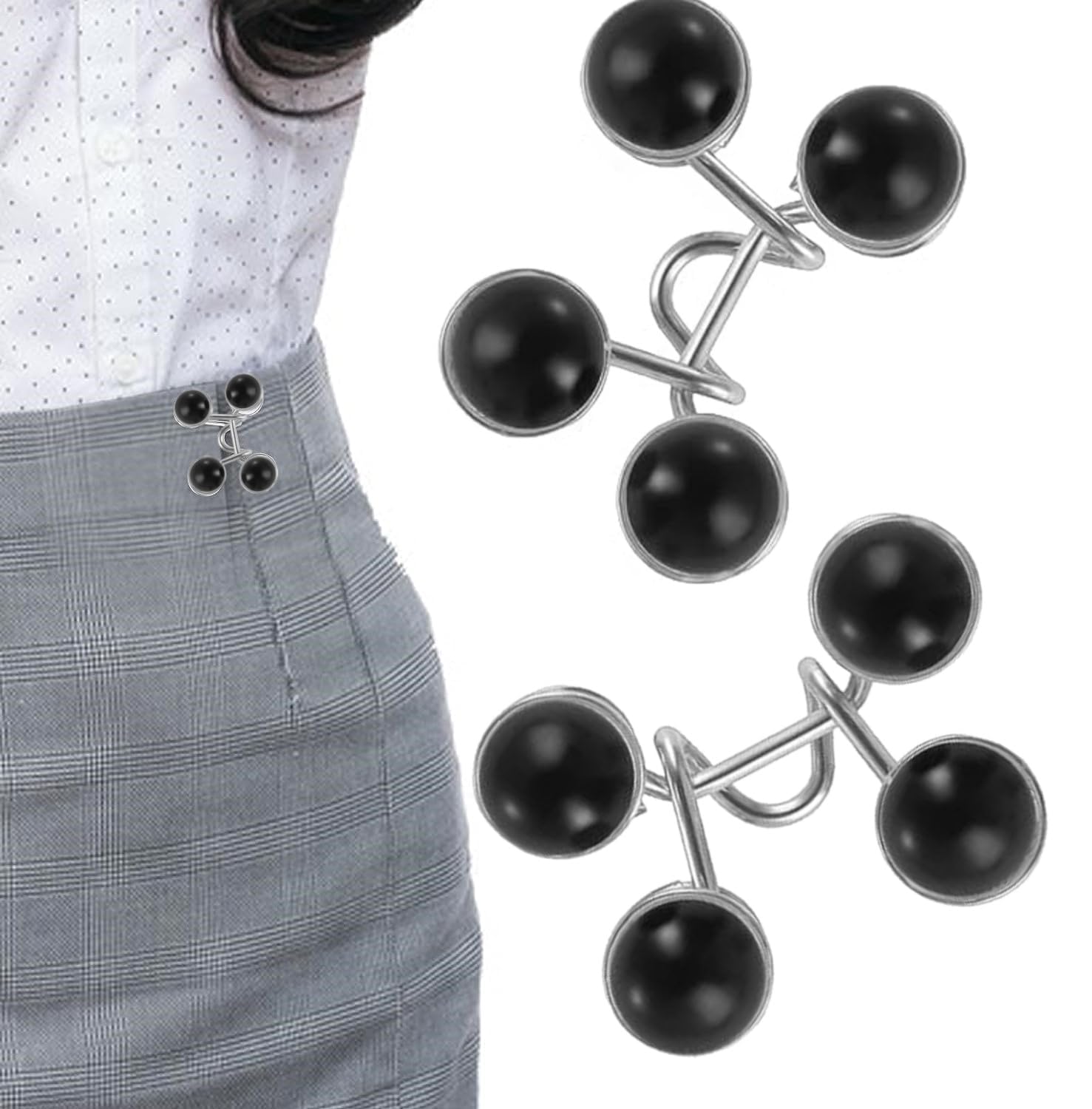 مشبك شدّ خصر للجينز قابل للتعديل – أزرار خصر فورية بدون خياطة، طقم 2 للبناطيل والتنانير | أسود