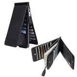 محفظة بسوستة مصنوعة من الجلد الطبيعي لحمل كروت الائتمان مع تقنية RFID  - محفظة رجالية ونسائية عالية الجودة من الجلد، محفظة ذكية نحيفة ورفيعة، تصميم بسيط بسعة 26 بطاقة | اسود  |