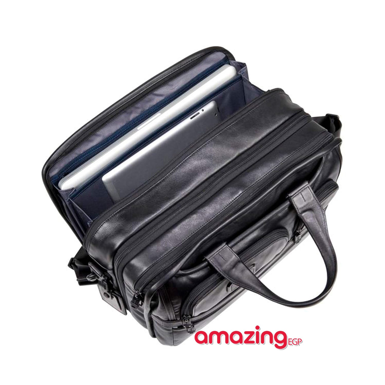 حقيبة لابتوب Alpha2 جلد ناپا أسود – 17 بوصة مع حزام كتف مبطن – جودة عالية راقية فاخرة - حقيبة لابتوب واغراض Luxury خفيفة، متينة، وأنيقة للجنسين (096141D2)
