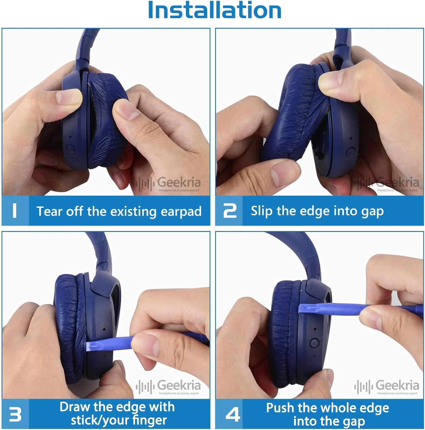 وسادات أذن بديلة لسماعات الرأس JBL  |  JR300، JR300BT، T450BT، T500BT، Tune 500، Tune 500BT، Tune 510BT، Tune 520 - — جلد بروتين + إسفنج ميموري فوم (أسود)