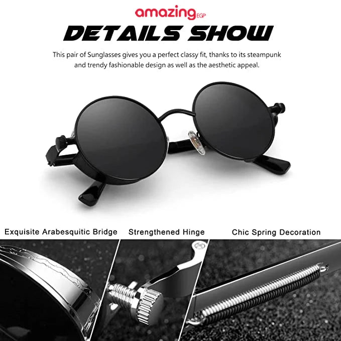نظارات شمسية معدنية دائرية للرجال والنساء نظارات عصرية بتصميم كلاسيكي نظارات -اسود | نظارات نظارة نظارة_شمسية | amazingEGP