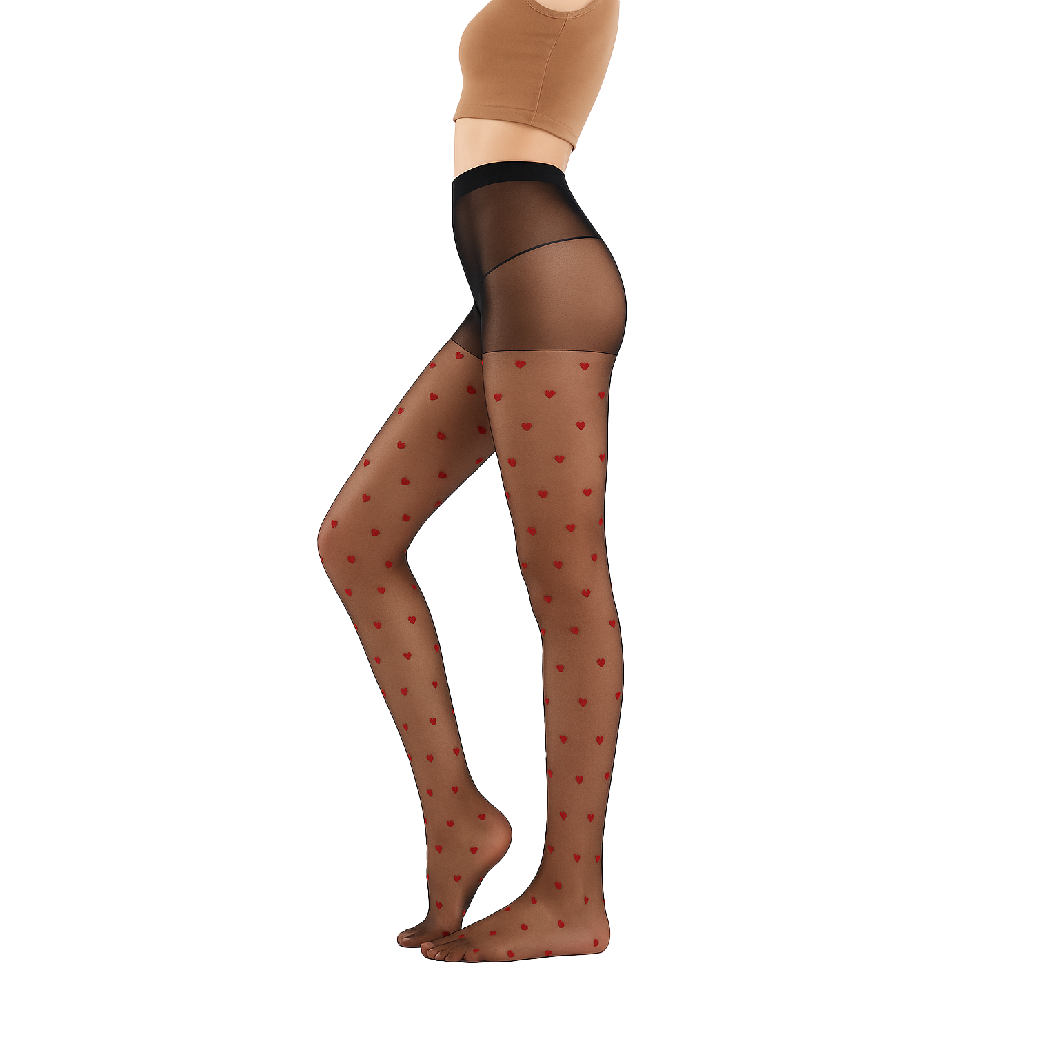 جوارب نسائية بنمط القلوب المحبوكة بالجاكار أعلى الفخذ شبكة أعلى الركبة جوارب طويلة جوارب الصيف الرقيقة الجديدة، نمط قلوب والخطوط العمودية للنساء - قلوب مطرز