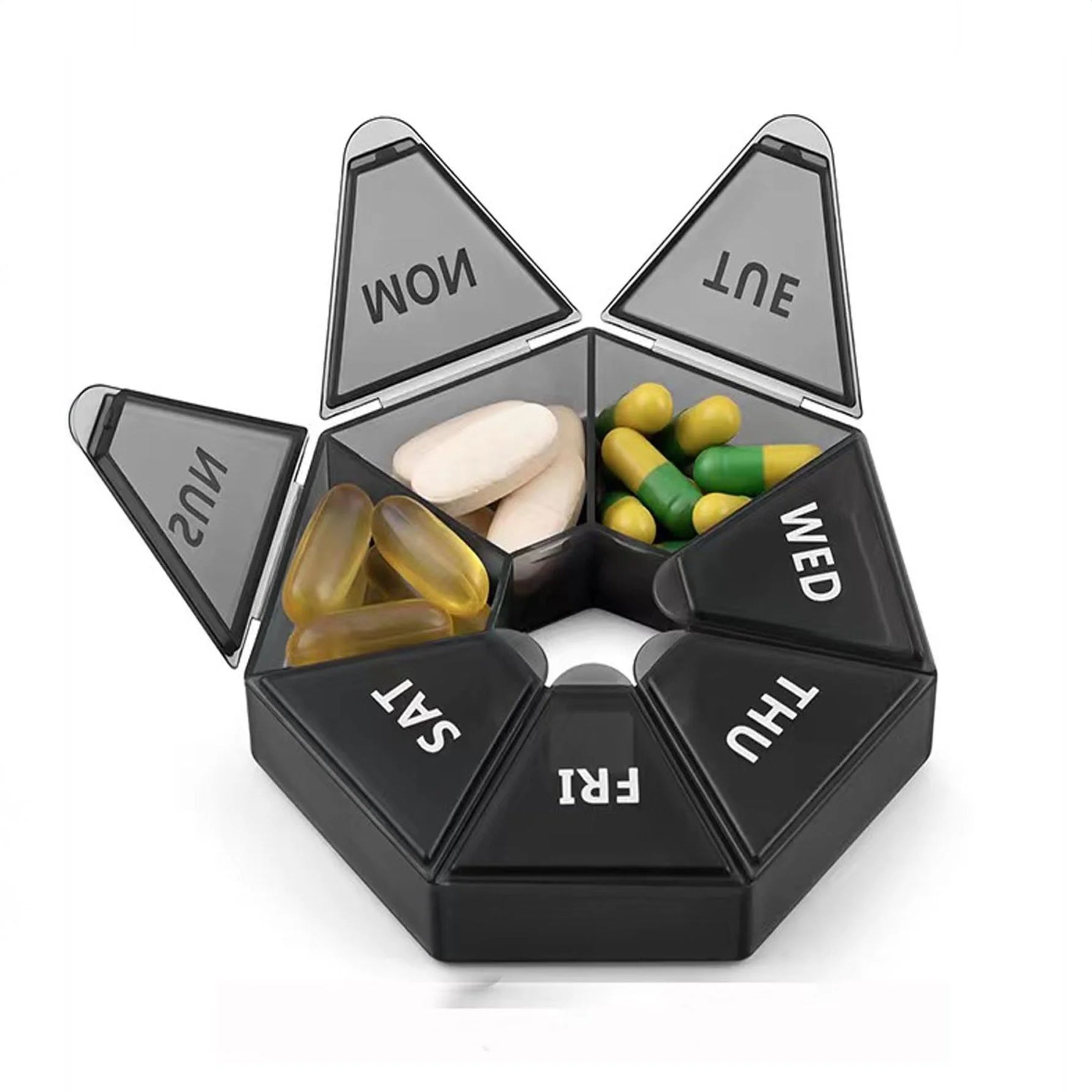 منظم حبوب اسبوعي كبير صندوق حبوب الدواء لمدة 7 ايام حافظة فيتامين كابينز يوميا مساحات تخزين كبيرة السعة حاويات حبوب الدواء لمكملات زيت السمك صندوق تخزين السفر وعاء للسفر - أسود | إسعافات أولية الدواء المرضى تخزين تنظيم الحبوب حبوب حفظ ادوية للادوية مرضى ا