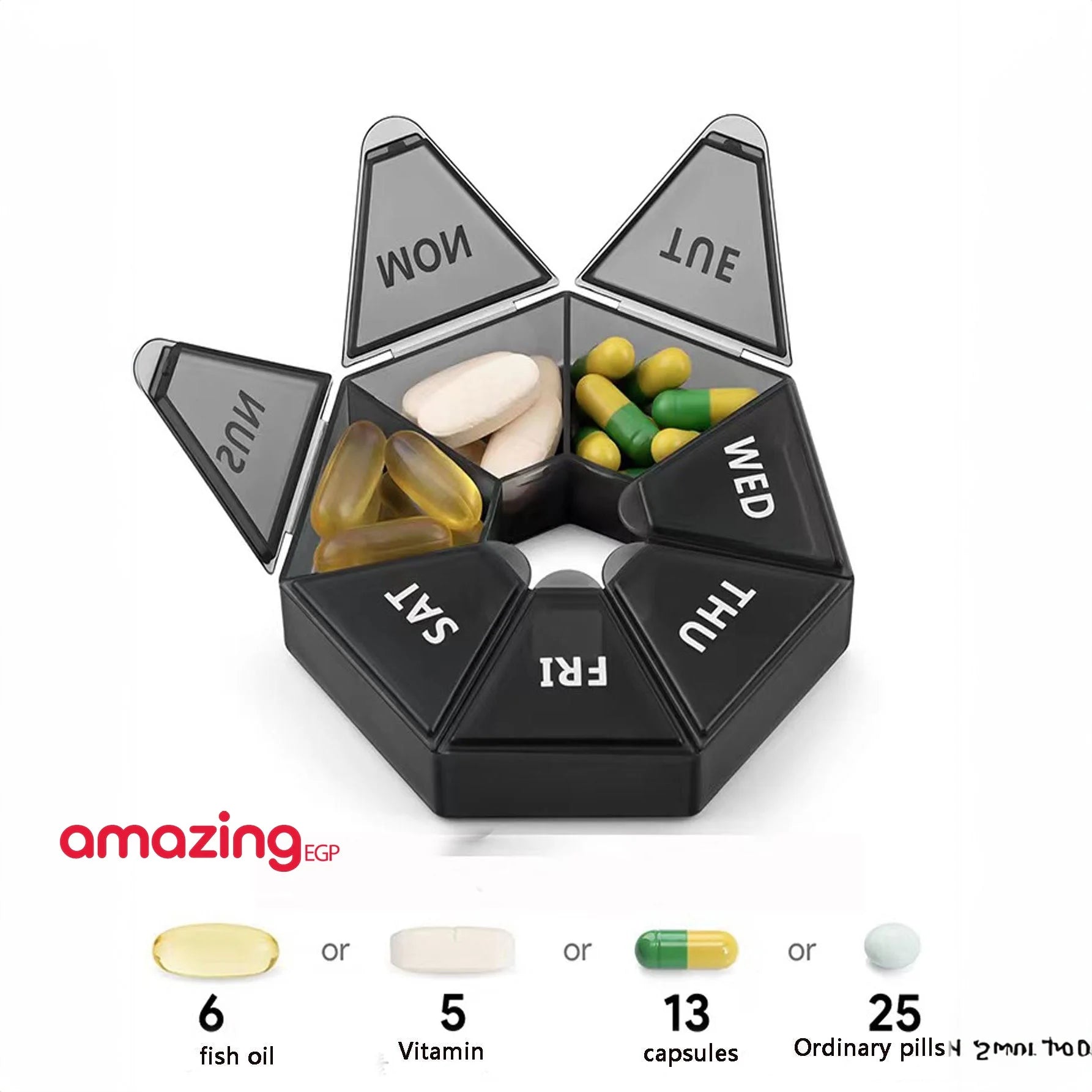 منظم حبوب اسبوعي كبير صندوق حبوب الدواء لمدة 7 ايام حافظة فيتامين كابينز يوميا مساحات تخزين كبيرة السعة حاويات حبوب الدواء لمكملات زيت السمك صندوق تخزين السفر وعاء للسفر - أسود | إسعافات أولية الدواء المرضى تخزين تنظيم الحبوب حبوب حفظ ادوية للادوية مرضى ا