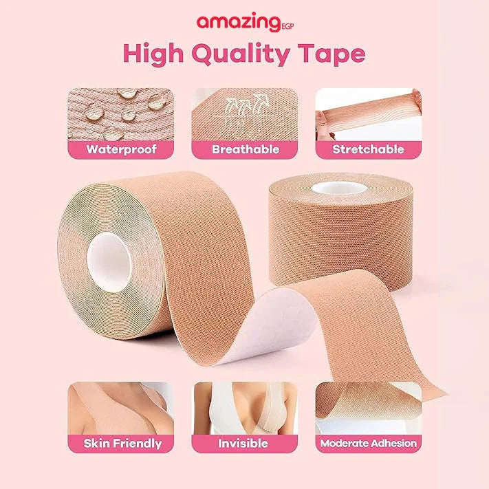 شريط لاصق القماشي لرفع الثدي شريط لاصق جيد التهوية وقابل لاعادة الاستخدام لاصقة مع شريط جيد التهوية لدعم الصدر والجسم لصدور الصدر الكبيرة مقاوم للماء والعرق | Boob Tape الثدي الكبير الصدر النساء برا حفالات حفالات موسيقية حمالات صدر رافع صدر لباس حفلات ملا