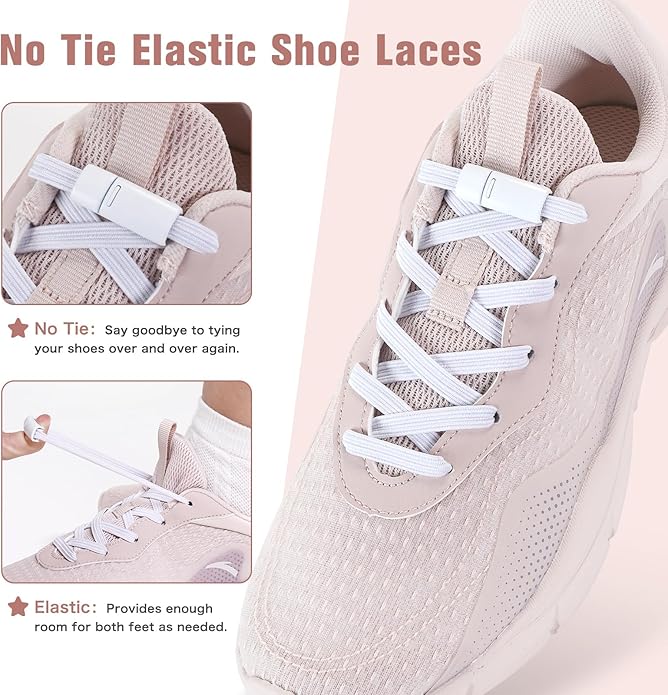 اربطة حذاء استك بدون ربط  للجري والرياضات النشطة  للاطفال والكبار وكبار السن مقاس واحد - أبيض T9-1-White -B