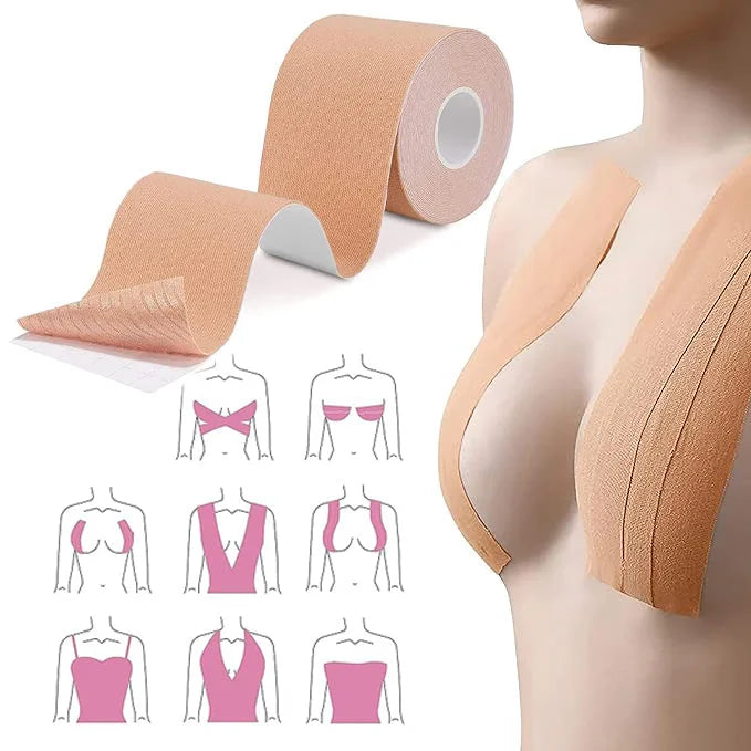 شريط لاصق القماشي لرفع الثدي شريط لاصق جيد التهوية وقابل لاعادة الاستخدام لاصقة مع شريط جيد التهوية لدعم الصدر والجسم لصدور الصدر الكبيرة مقاوم للماء والعرق | Boob Tape الثدي الكبير الصدر النساء برا حفالات حفالات موسيقية حمالات صدر رافع صدر لباس حفلات ملا
