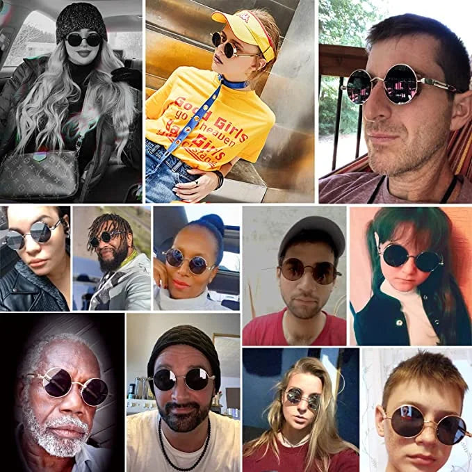 نظارات شمسية معدنية دائرية للرجال والنساء نظارات عصرية بتصميم كلاسيكي نظارات -اسود | نظارات نظارة نظارة_شمسية | amazingEGP