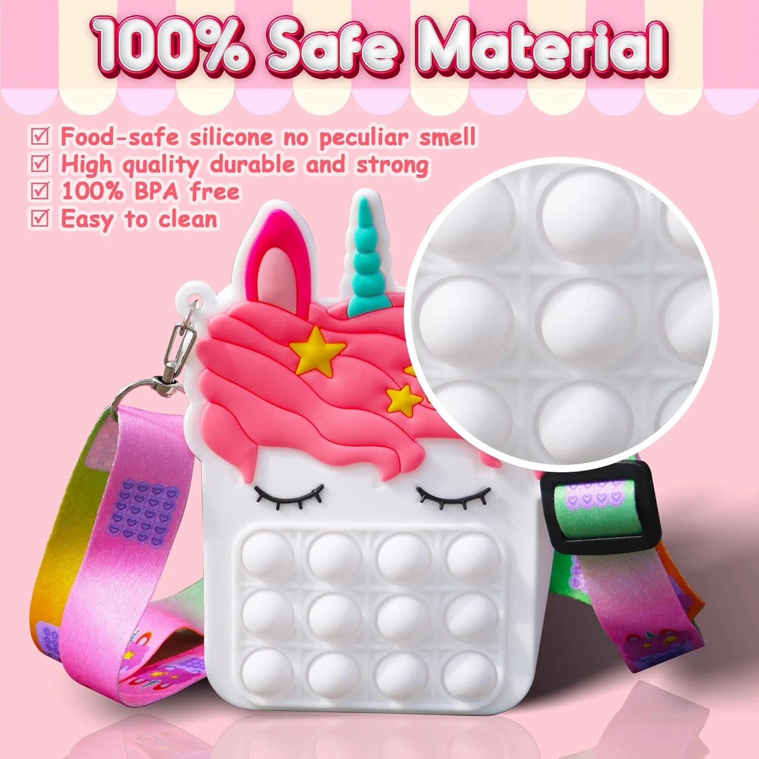 شنطة كتف بتصميم منبثق للنساء والبنات شنط كبيرة بنمط محفظة بتصميم منبثق شنطة انيقة مصنوعة من السيليكون بتصميم فقاعات حسية بطابع كرتوني - ابيض | pop it باب ات ببابت حقيبة شنطة علاقة حقيبة للأطفال حقيبة للاطفال | amazingEGP