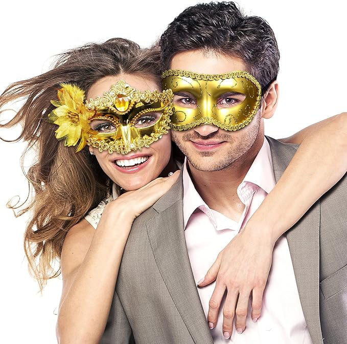 قناع تنكري للجنسين مناسب للحفالات | قناع تنكري ذهبي فخم بزهرة جانبية – نصف وجه للحفلات والمناسبات