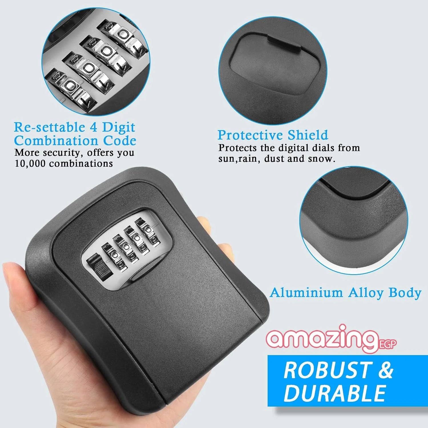 صندوق قفل للمفاتيح خزنة معدنية للمفاتيح بقفل من 4 ارقام للاستخدام في الاماكن الخارجية يثبت على الحائط لمفاتيح المنزل - معدن بالكامل اسود | اقفال تاتوه تخزين خزائن خزانة خزنة خزنة مفاتيح ديكور_منزل قفل باب للحديقة مفاتيح | amazingEGP