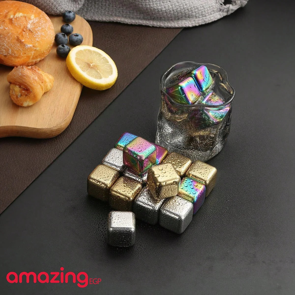 مكعبات ثلج من الستانلس ستيل النقي السريعة التجميد  احجار ثلج من الستانلس ستيل قابلة لاعادة الاستخدام - احجار تبريد لمشروباتك المفضلة - احجار معدنية قابلة لاعادة الاستخدام بمشبك  8 قطع | البوربون المكتب تبريد تبريد المشروبات ثلج خمرة ديكور_منزل رمضان مكعبا