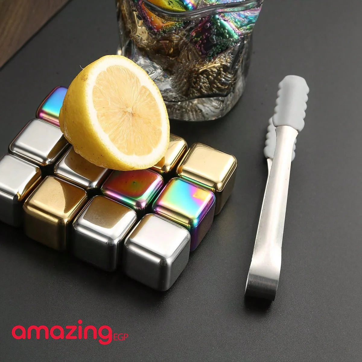 مكعبات ثلج من الستانلس ستيل النقي السريعة التجميد  احجار ثلج من الستانلس ستيل قابلة لاعادة الاستخدام - احجار تبريد لمشروباتك المفضلة - احجار معدنية قابلة لاعادة الاستخدام بمشبك  8 قطع | البوربون المكتب تبريد تبريد المشروبات ثلج خمرة ديكور_منزل رمضان مكعبا