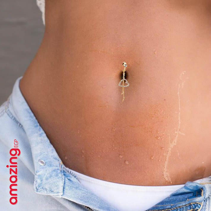 خاتم السرة من الفولاذ المقاوم للصدأ خاتم الموضة شكل القلب مكعب زركونيا غير خارقة سرة البطن للنساء ، مجوهرات ثقب البطن الكلاسيكية للارتداء اليومي | قطعة واحدة | ذهبي