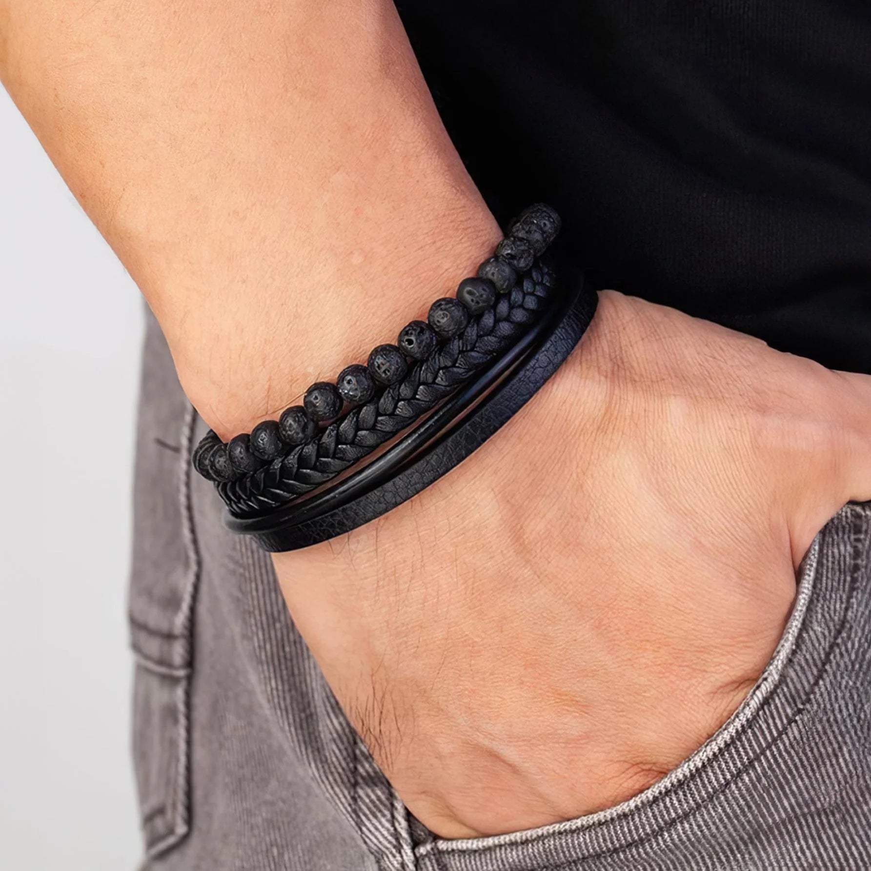 اسوره الموضة و شائع للرجال بتفاصيل منسوج خرز حجر سوار الى مجوهرات هدية | اسورة اكسسوارات الرجال | amazingEGP