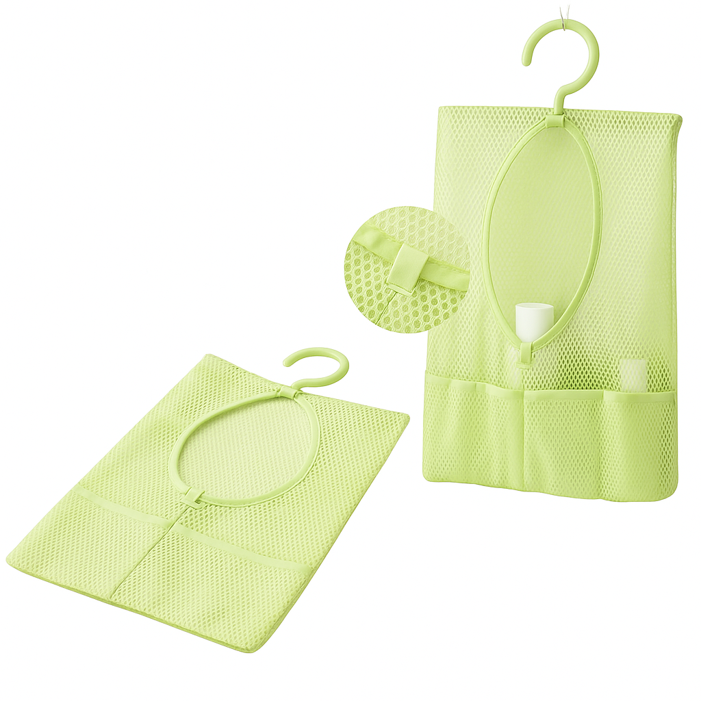 شنطة تخزين قابلة للتعليق متعددة الأغراض، تصلح لصابون حمام، منشفة التجفيف، شنطة شبكية، منظم للجوارب، للملابس داخلية، سلة لتجفيف الملابس - أخضر