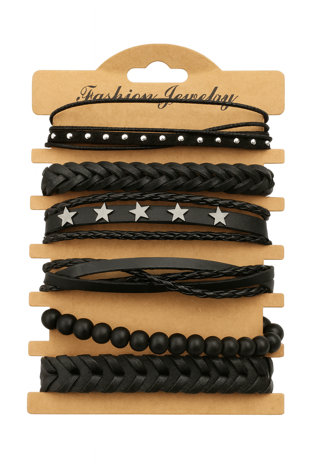 سوار للجنسين إسورة مضفرة بجلد طبيعي فاخر للرجال والنساء اساور يد محظوظ أسورة منسوجة زخرفة اليدوية نجوم - أسود MXJJ00012