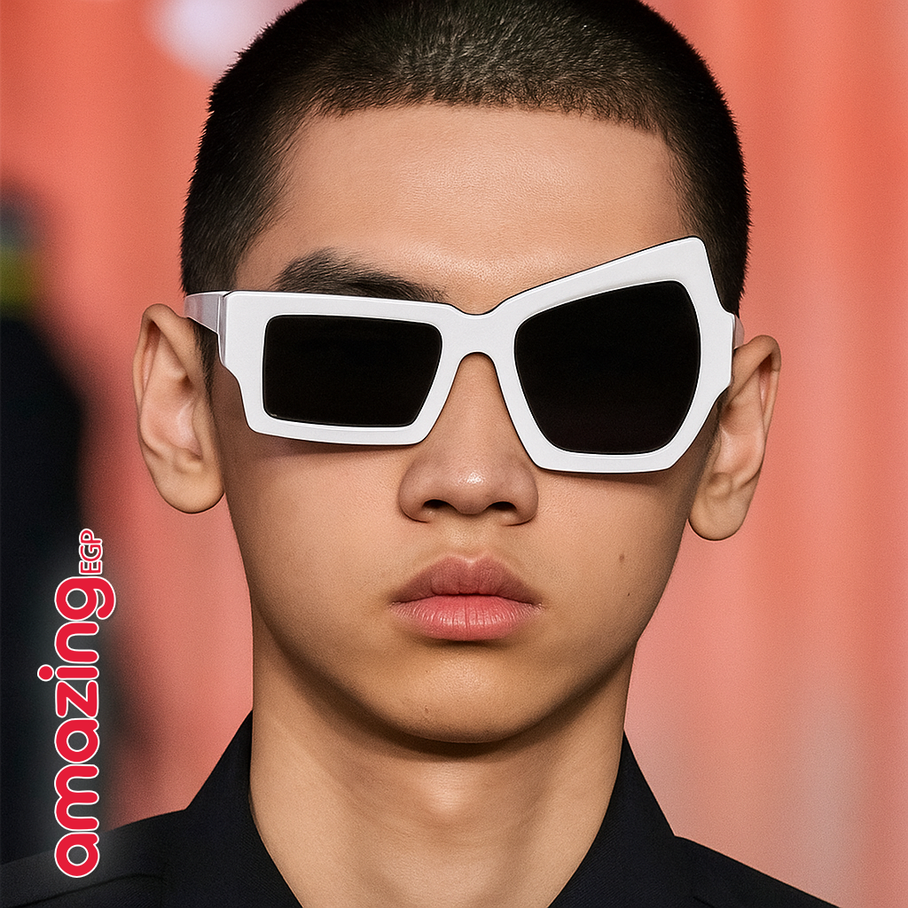 نظارة مربّعة غير متماثلة – أبيض أوفر سايز | تصميم فريد ستيمبانك/حفلات مصممة بشكل أنيق، نظارات شمسية كبيرة الحجم باللون الأبيض للنساء و الرجال، نظارات ستيم بانك فريدة