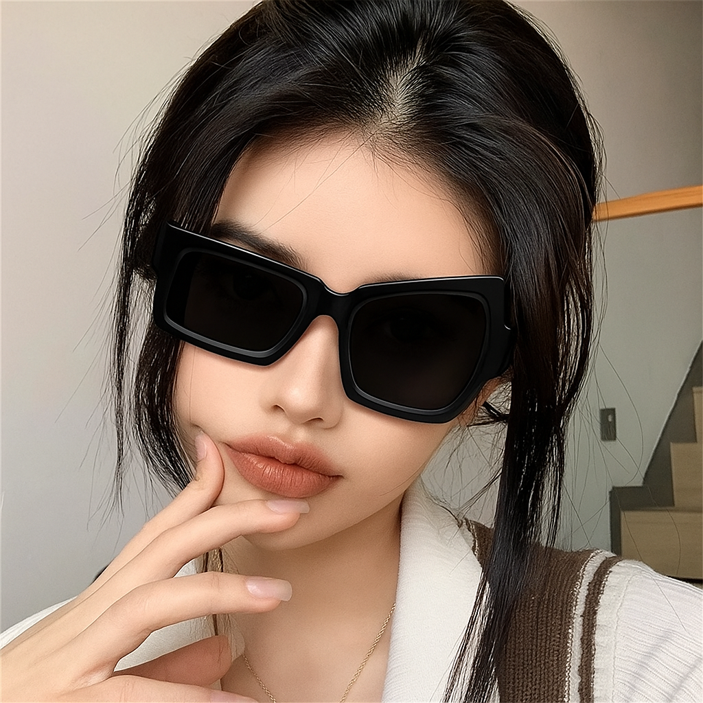 نظارة مربّعة غير متماثلة – أسود أوفر سايز | تصميم فريد ستيمبانك/حفلات مصممة بشكل أنيق، نظارات شمسية كبيرة الحجم باللون الأبيض للنساء و الرجال، نظارات ستيم بانك فريدة | أسود