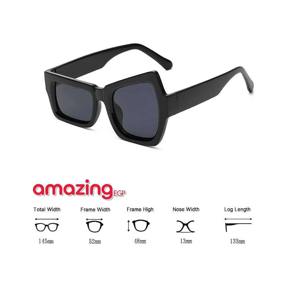 نظارة مربّعة غير متماثلة – أسود أوفر سايز | تصميم فريد ستيمبانك/حفلات مصممة بشكل أنيق، نظارات شمسية كبيرة الحجم باللون الأبيض للنساء و الرجال، نظارات ستيم بانك فريدة | أسود
