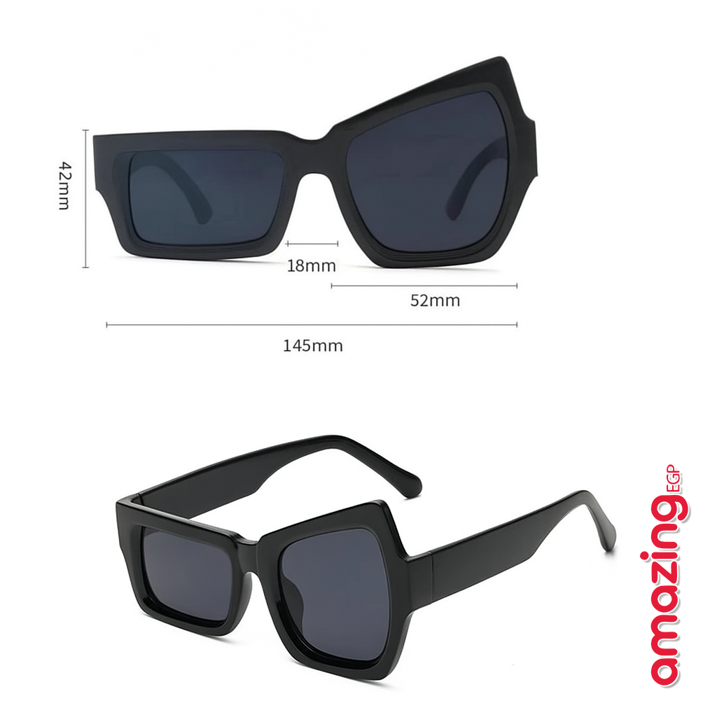 نظارة مربّعة غير متماثلة – أسود أوفر سايز | تصميم فريد ستيمبانك/حفلات مصممة بشكل أنيق، نظارات شمسية كبيرة الحجم باللون الأبيض للنساء و الرجال، نظارات ستيم بانك فريدة | أسود