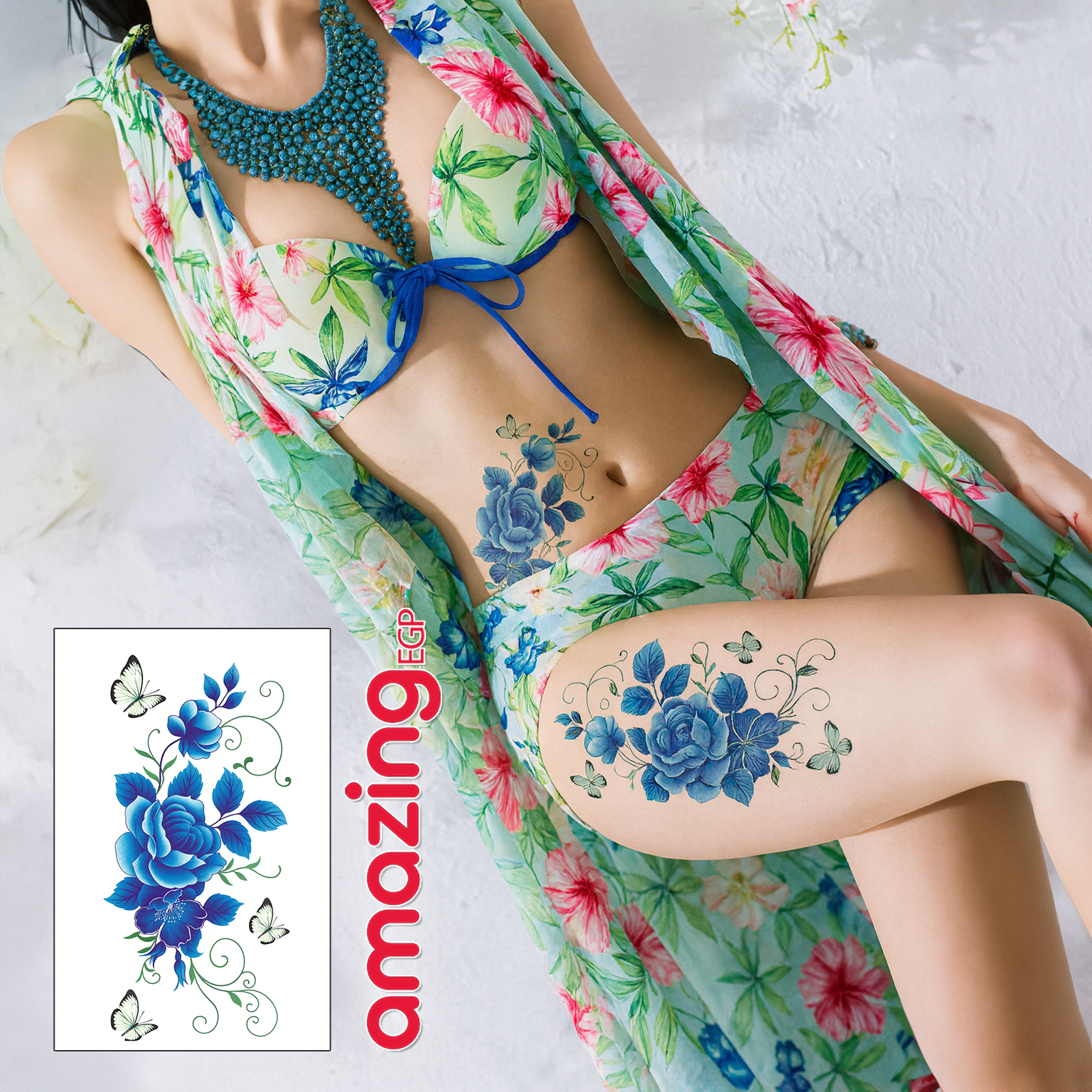 ملصق وشم , 1 قطعة نمط الزهراء وشم يمكن التخلص منه للنساء , ملصقات الوشم بالغ , حقيقي ملصق وشم زهرة , للنساء و بنات لمستلزمات الحفلات للنساء والاطفال (زهرة)