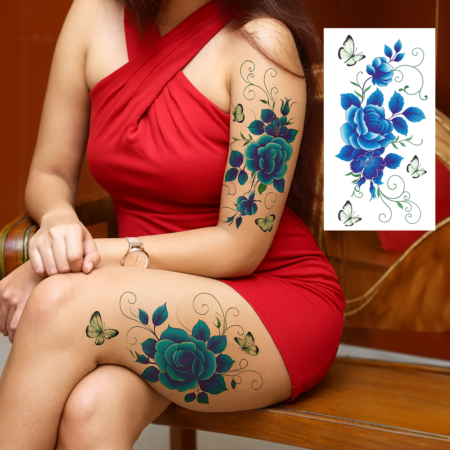 ملصق وشم , 1 قطعة نمط الزهراء وشم يمكن التخلص منه للنساء , ملصقات الوشم بالغ , حقيقي ملصق وشم زهرة , للنساء و بنات لمستلزمات الحفلات للنساء والاطفال (زهرة)