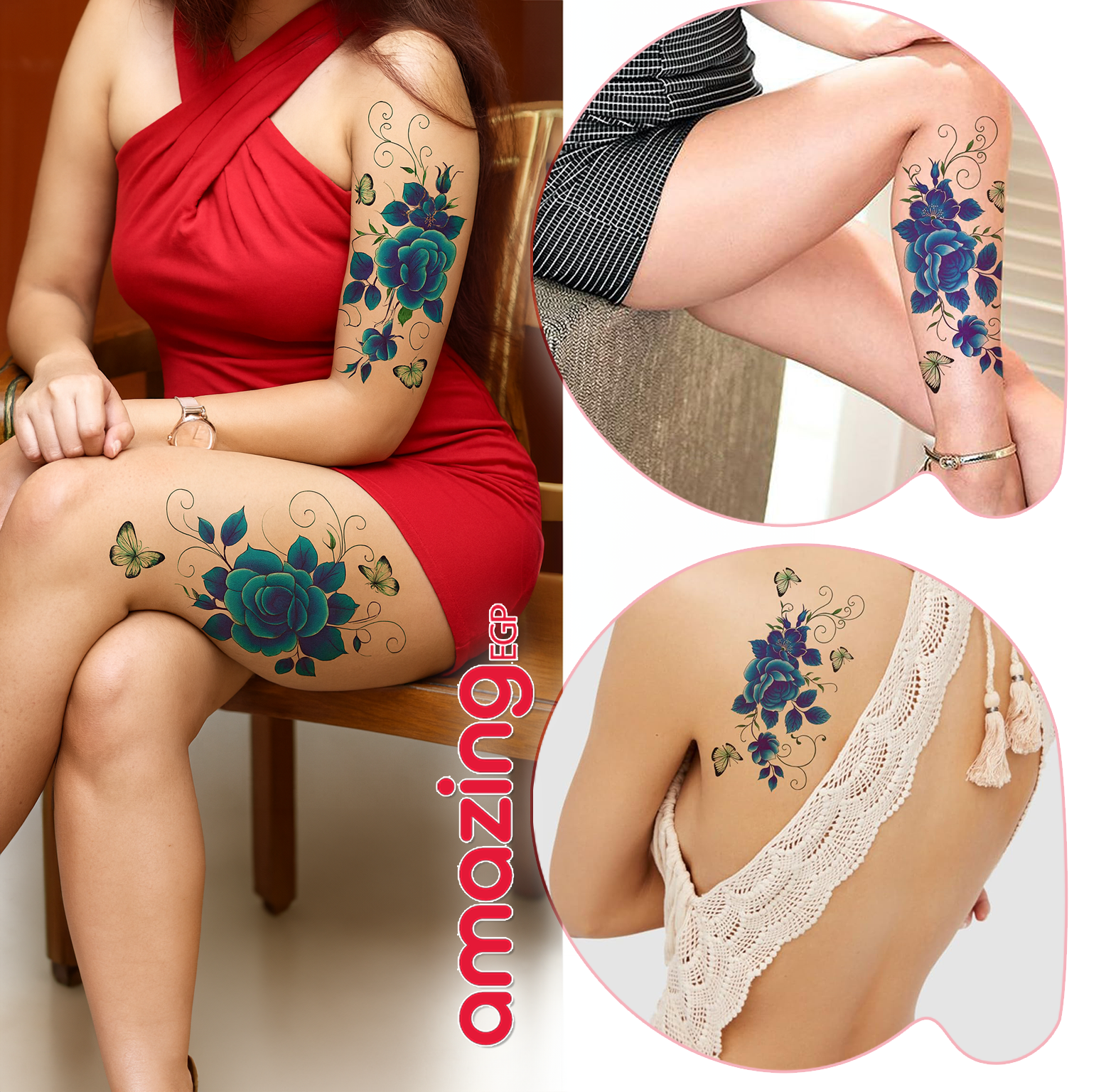 ملصق وشم , 1 قطعة نمط الزهراء وشم يمكن التخلص منه للنساء , ملصقات الوشم بالغ , حقيقي ملصق وشم زهرة , للنساء و بنات لمستلزمات الحفلات للنساء والاطفال (زهرة)