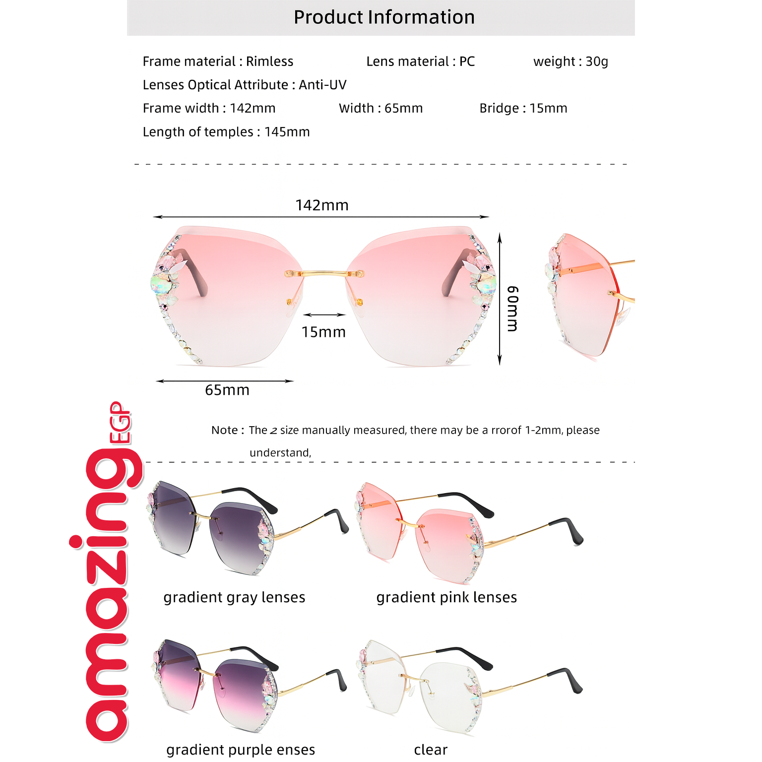 النظارات الشمسية المزخرفة بالراين حسب الموضة للنساء لاستخدام يومي، إكسسوارات الشاطئ للنساء، نظارات شمسية أساسية لملابس النساء مناسبة لحفلات اليخت وحفلات