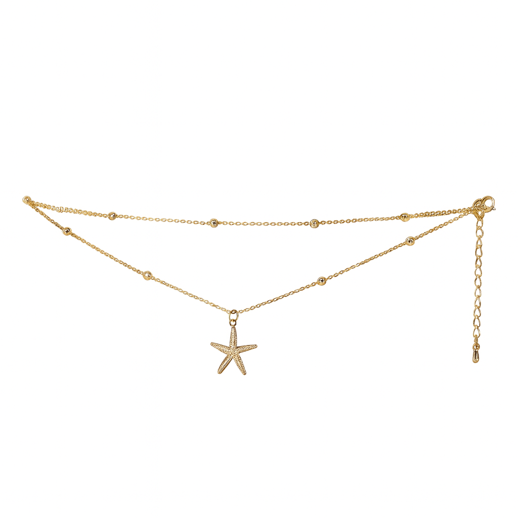 سلسلة خصر بوهيمية متعددة الطبقات مزينة بنجوم وأشكال هندسية – لون ذهبي