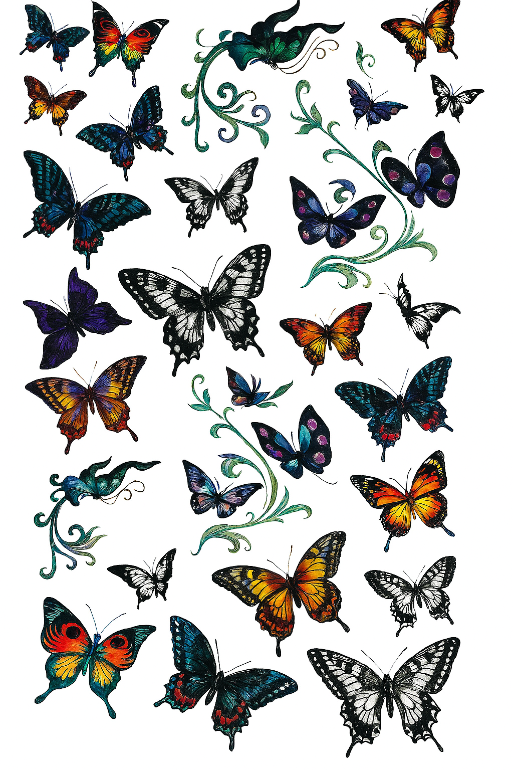 وشم مؤقت ضد الماء – فراشات ملونة بتصميم كلاسيكي (ورقة واحدة) - M159