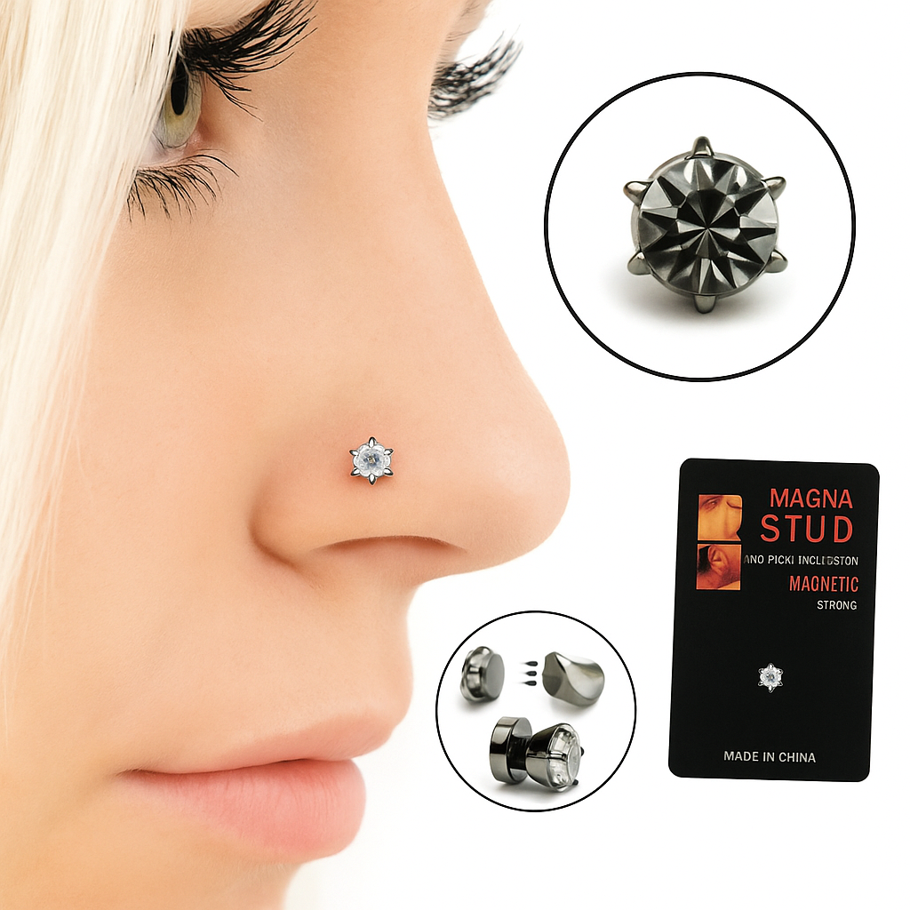 بيرسنج أنف ،شفاه مغناطيسية من الفولاذ المقاوم للصدأ لا تسبب الحساسية لا حاجة للخرم فهو مغناطيسي (484H)