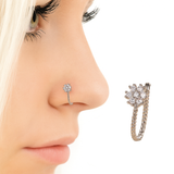 بيرسنج أنف حلقة أنف ،بدون اخرام من الفولاذ المقاوم للصدأ لا تسبب الحساسية لا حاجة للخرم ،مكعب زركونيا مزخرف بزهر حلية أنف نحاس كريستال البونك غير مثقوبة للرجال والنساء تثبت بدون خرم