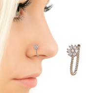 بيرسنج أنف حلقة أنف ،بدون اخرام من الفولاذ المقاوم للصدأ لا تسبب الحساسية لا حاجة للخرم ،مكعب زركونيا مزخرف بزهر حلية أنف نحاس كريستال البونك غير مثقوبة للرجال والنساء تثبت بدون خرم