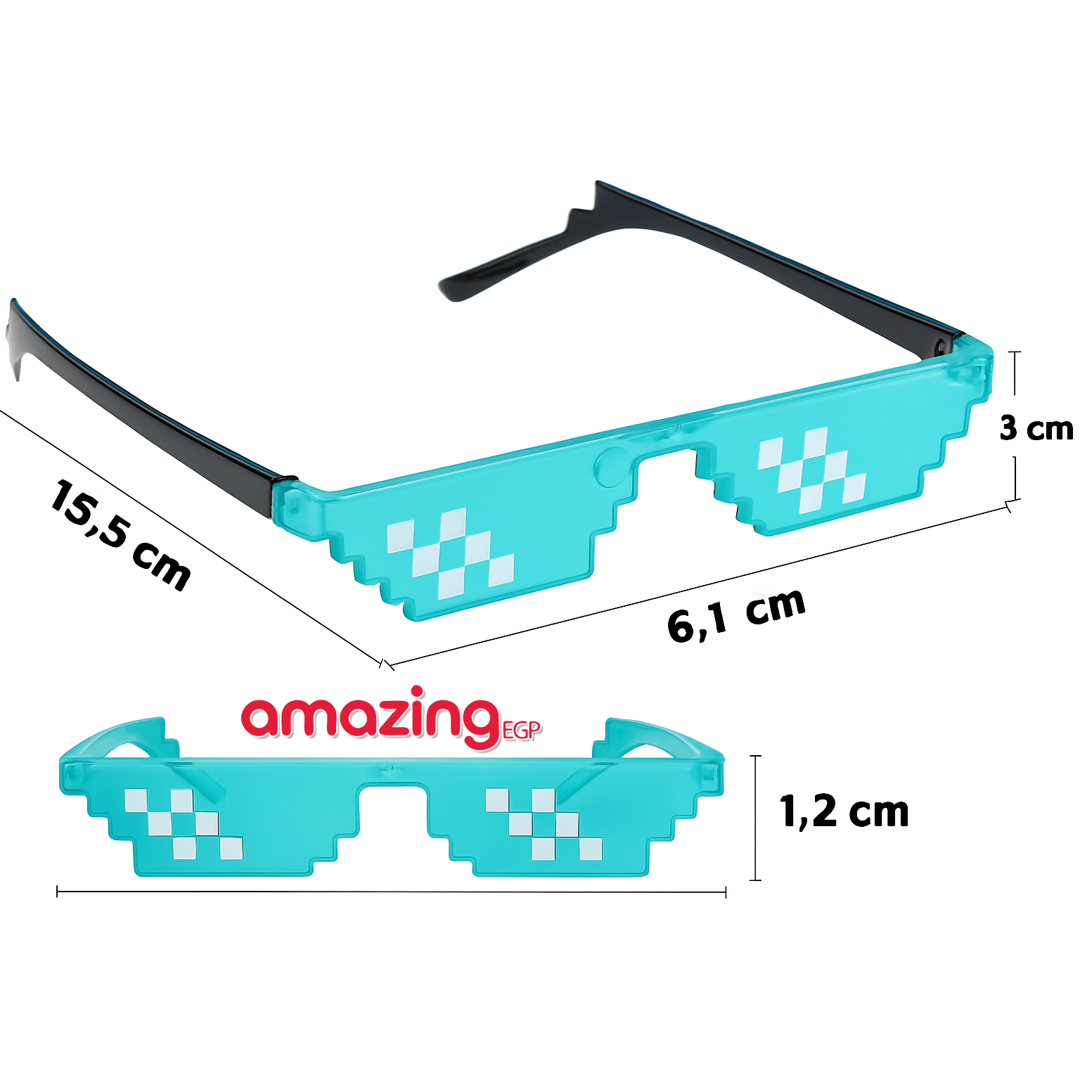 نظارة شمس ثَج لايف بعدسات بكسل موزايك 8-بت للجنسين – للحفلات وملحقات ألعاب MLG - تركواز