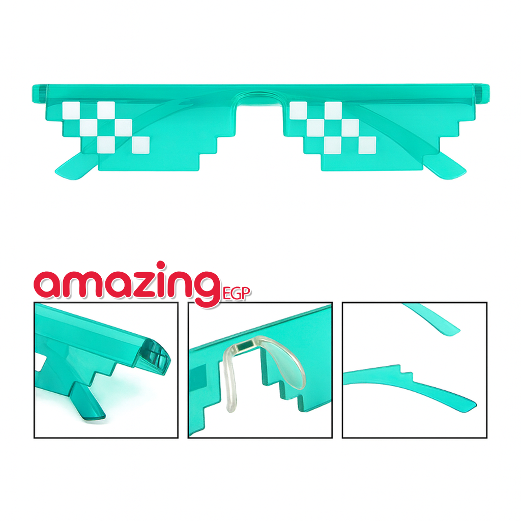 نظارة شمس ثَج لايف بعدسات بكسل موزايك 8-بت للجنسين – للحفلات وملحقات ألعاب MLG - تركواز