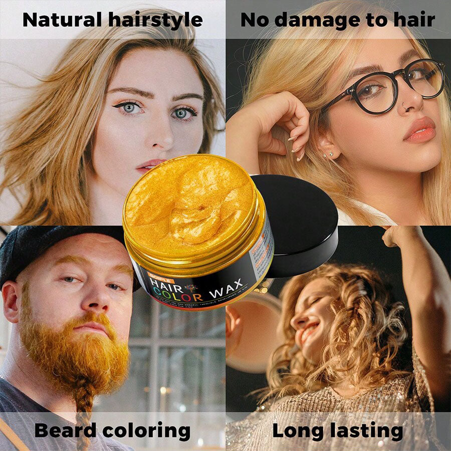 شمع شعر مؤقت للون طويل الأمد من GOIPLE ، كريم صبغة شعر سهل الغسيل ، آمن للبشرة والشعر ، ملون للحية ، عجينة للتصفيف للحفلات اليومية وتنكر الرجال والنساء  | حجم 40 جرام (الذهبي)