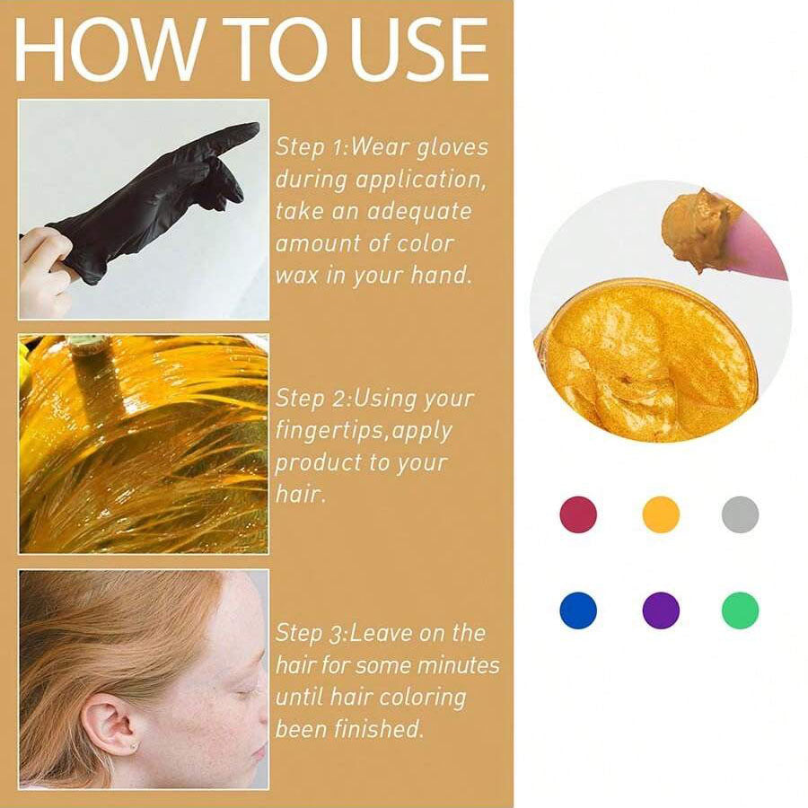 شمع شعر مؤقت للون طويل الأمد من GOIPLE ، كريم صبغة شعر سهل الغسيل ، آمن للبشرة والشعر ، ملون للحية ، عجينة للتصفيف للحفلات اليومية وتنكر الرجال والنساء  | حجم 40 جرام (الذهبي)