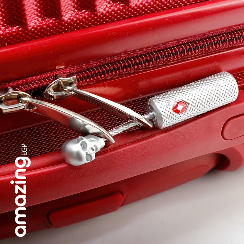 قفل قوي صغير على شكل جمجمة من خليط معدني من الزنك مع مفاتيح من تي اس ايه لشنطة الظهر وشنطة الصالة الرياضية وخزانة المدرسة وشنطة السفر - فضي