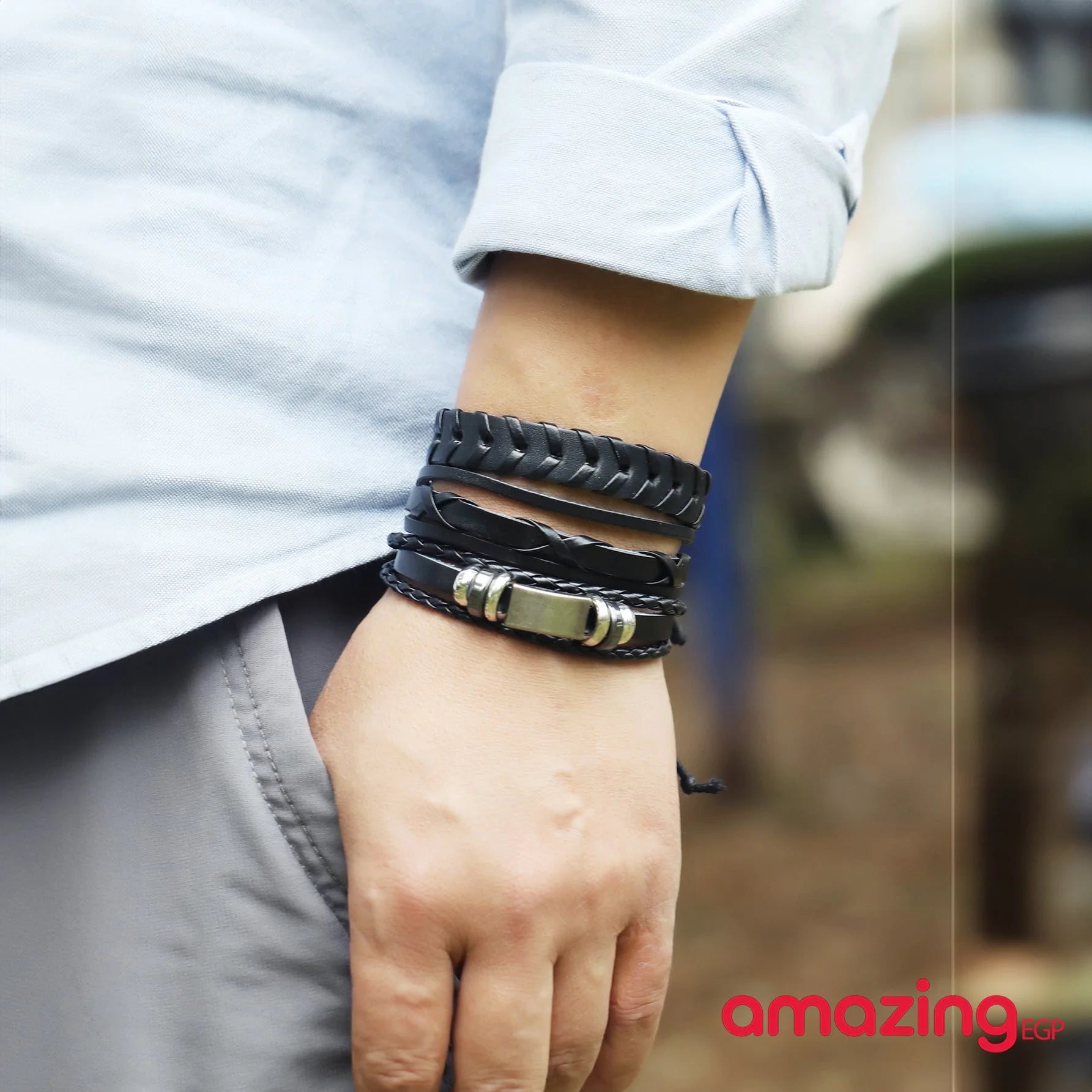 مجموعة من سوار مضفور للرجال سوار تفاصيل نجم بتفاصيل منسوج - 5 قطع | اساور اساور كاحل اسورة اكسسوارات الرجال حظاظات حظاظة سوار للرجال | amazingEGP