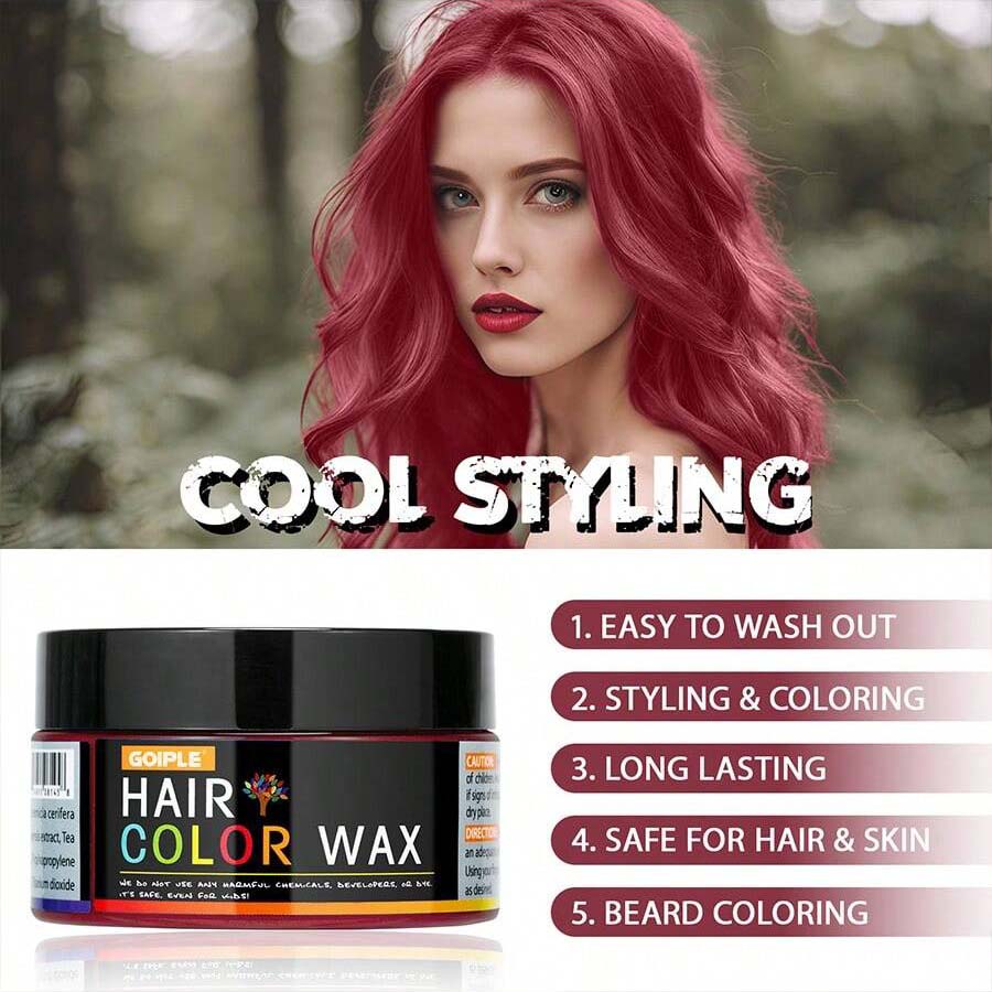 شمع شعر مؤقت للون طويل الأمد من GOIPLE ، كريم صبغة شعر سهل الغسيل ، آمن للبشرة والشعر ، ملون للحية ، عجينة للتصفيف للحفلات اليومية وتنكر الرجال والنساء | حجم 40 جرام (أحمر غامق)