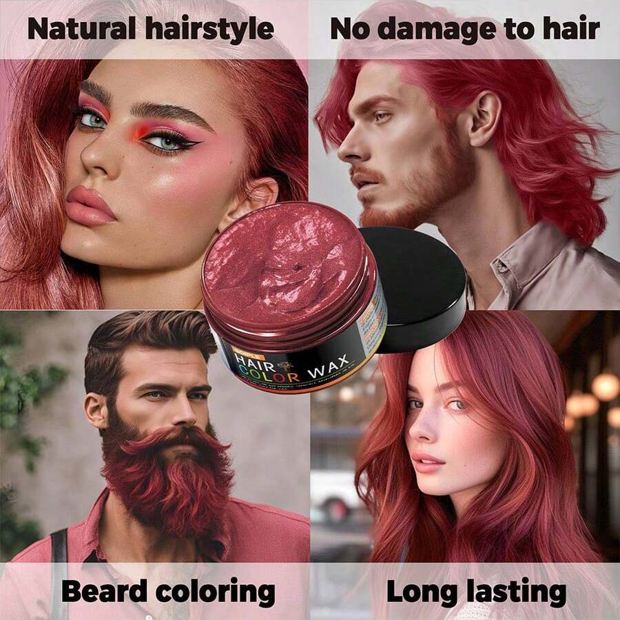 شمع شعر مؤقت للون طويل الأمد من GOIPLE ، كريم صبغة شعر سهل الغسيل ، آمن للبشرة والشعر ، ملون للحية ، عجينة للتصفيف للحفلات اليومية وتنكر الرجال والنساء | حجم 40 جرام (أحمر غامق)