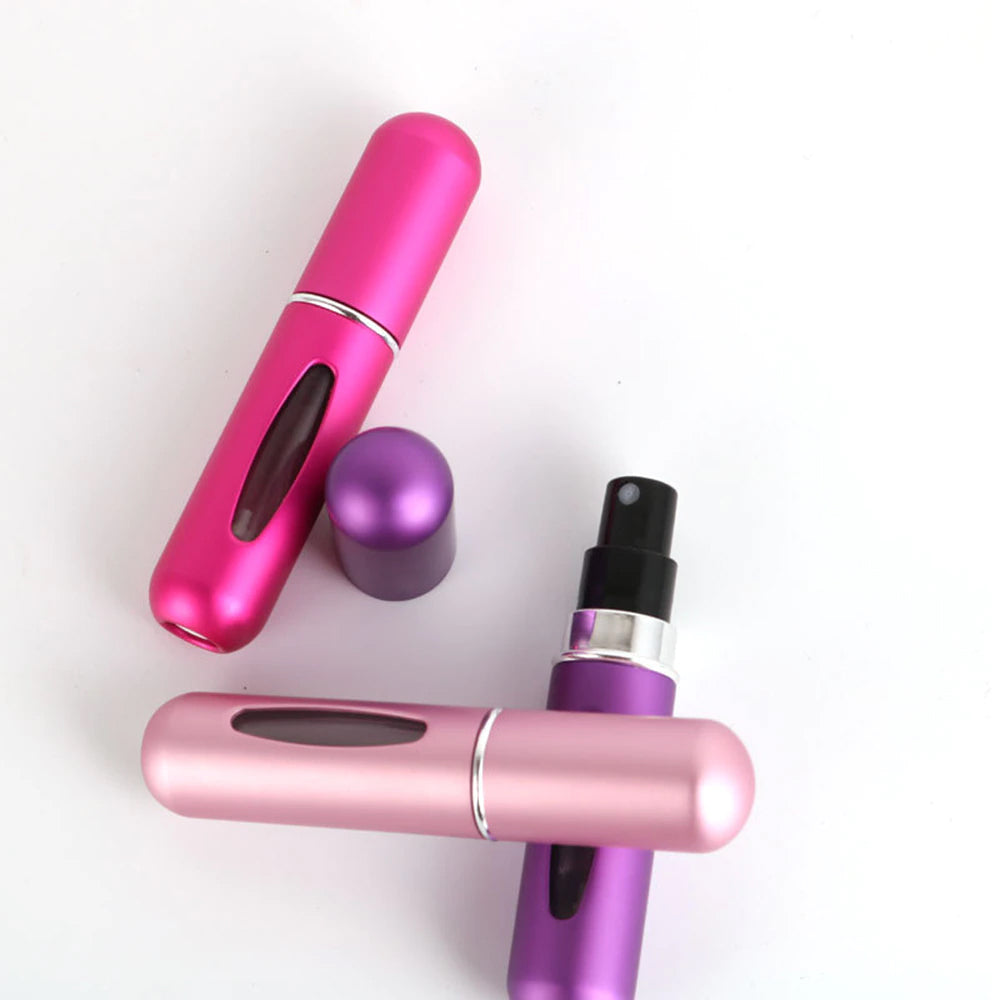 5ML إعادة الملء العطور البسيطة زجاجة رذاذ الألومنيوم رذاذ البخاخة السفر المحمولة زجاجة محمولة - فوشيا