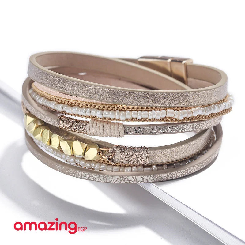 سوار للجنسين إسورة مضفرة بجلد طبيعي فاخر للرجال والنساء اساور يد محظوظ أسورة منسوجة زخرفة اليدوية جلد طبيعي -بني | اساور اساور كاحل اساور_للنساء اسورة اكسسوارات الرجال جلد طبيعي جلد_طبيعي سوار | amazingEGP