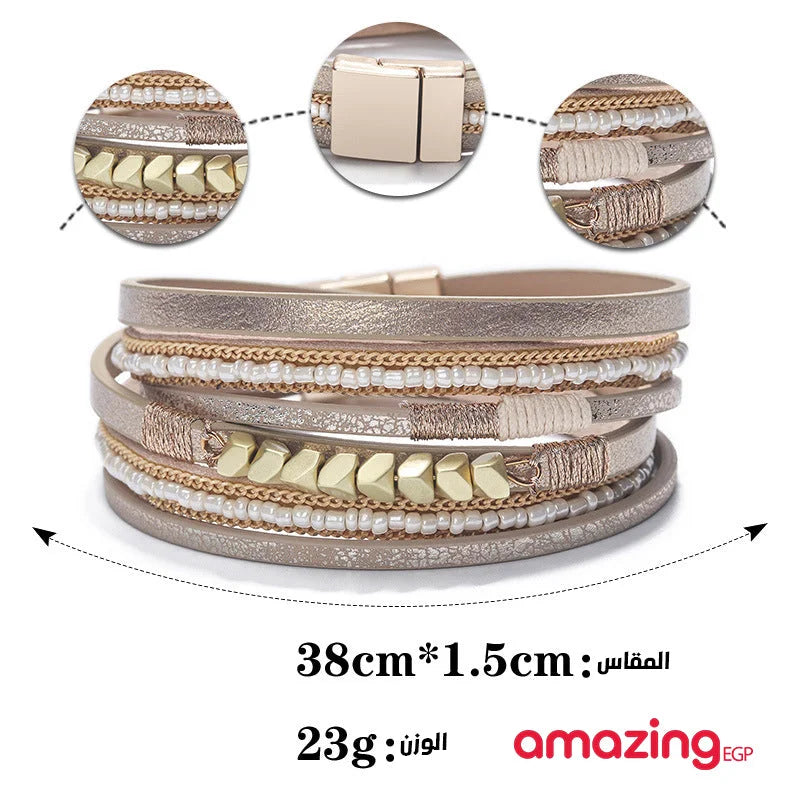 سوار للجنسين إسورة مضفرة بجلد طبيعي فاخر للرجال والنساء اساور يد محظوظ أسورة منسوجة زخرفة اليدوية جلد طبيعي -بني | اساور اساور كاحل اساور_للنساء اسورة اكسسوارات الرجال جلد طبيعي جلد_طبيعي سوار | amazingEGP
