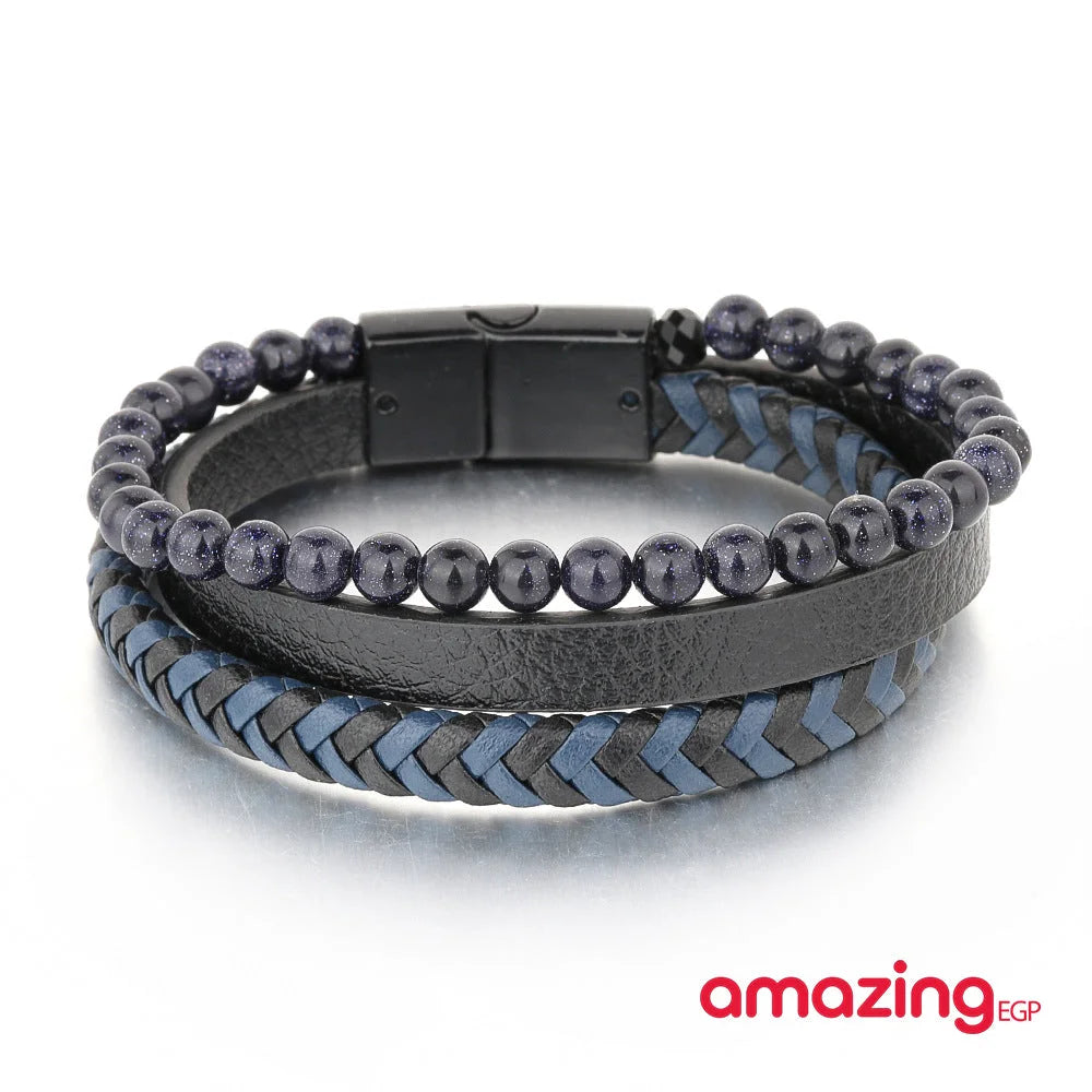 سوار للجنسين إسورة مضفرة بجلد طبيعي فاخر للرجال والنساء اساور يد أسورة جلد طبيعي مع احجار كريمة - اسود | اساور اساور كاحل اسورة اكسسوارات الرجال جلد طبيعي سوار | amazingEGP