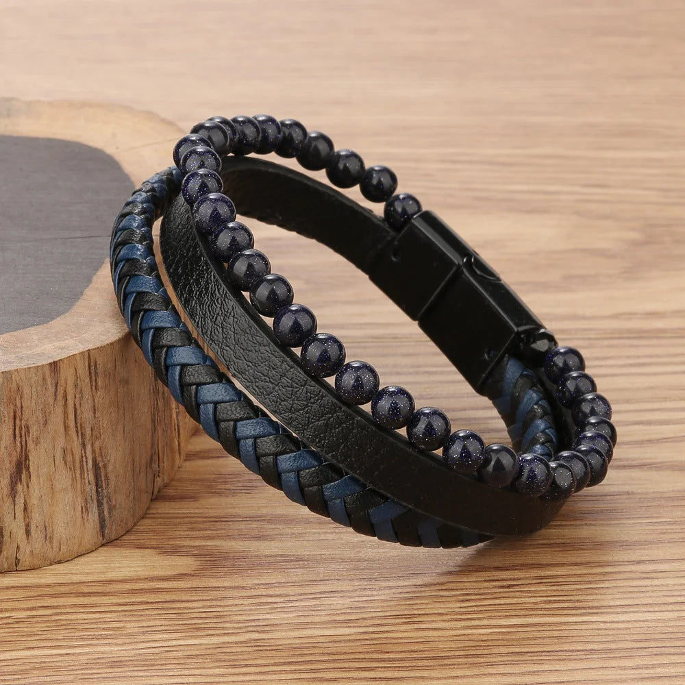 سوار للجنسين إسورة مضفرة بجلد طبيعي فاخر للرجال والنساء اساور يد أسورة جلد طبيعي مع احجار كريمة - اسود | اساور اساور كاحل اسورة اكسسوارات الرجال جلد طبيعي سوار | amazingEGP