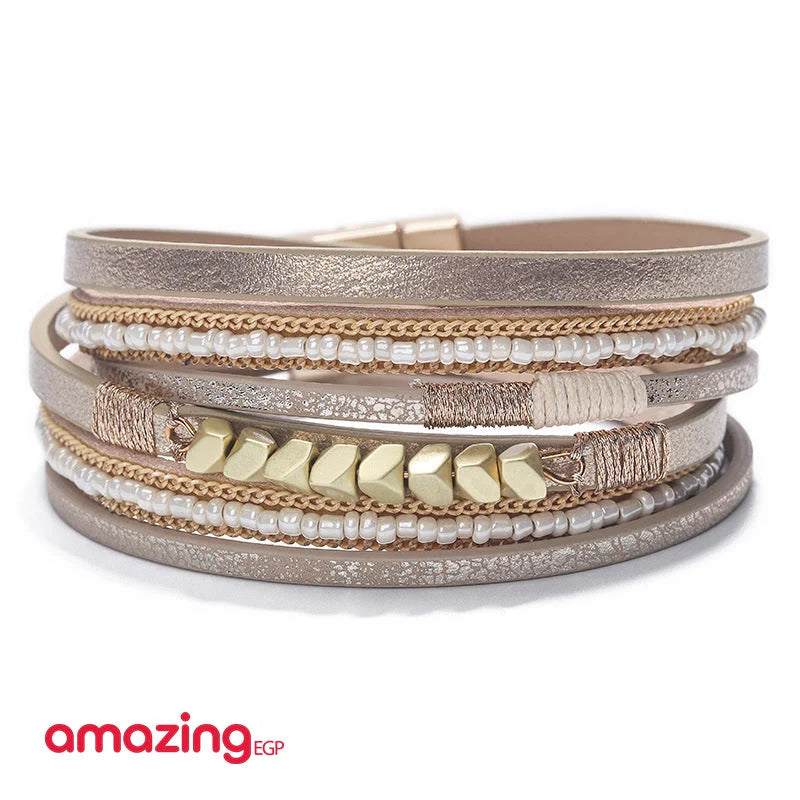 سوار للجنسين إسورة مضفرة بجلد طبيعي فاخر للرجال والنساء اساور يد محظوظ أسورة منسوجة زخرفة اليدوية جلد طبيعي -بني | اساور اساور كاحل اساور_للنساء اسورة اكسسوارات الرجال جلد طبيعي جلد_طبيعي سوار | amazingEGP